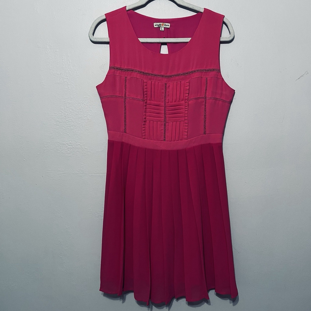 Altar'd‎ State Women's Pink Pleated Fit&Flare Workwear Dress Ruffle Feminine L